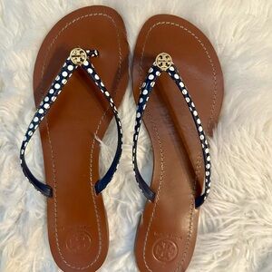 Tory Burch polka dot Navy White Sandals Flip Flops 10.5